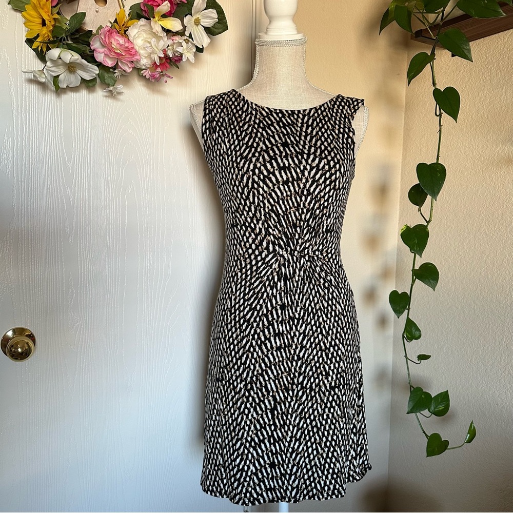 LOFT Black and White Patterned Midi Dress